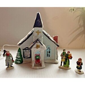 Christmas Village Church with Figurines | Light-Up Vintage Holiday Decoration